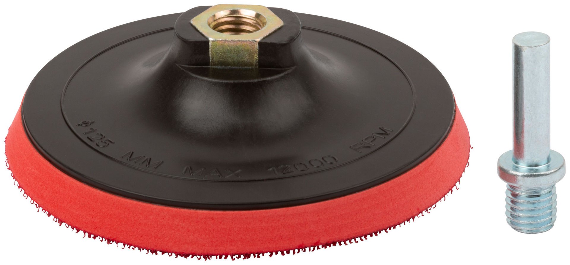 Диск шлифовальный с липучкой, гайка М14 + переходник для дрели, 125x10 мм (39619)