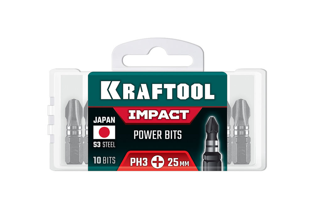 Ударные биты Impact PH 3, 25 мм, 10 шт KRAFTOOL 26191-3-25-S10