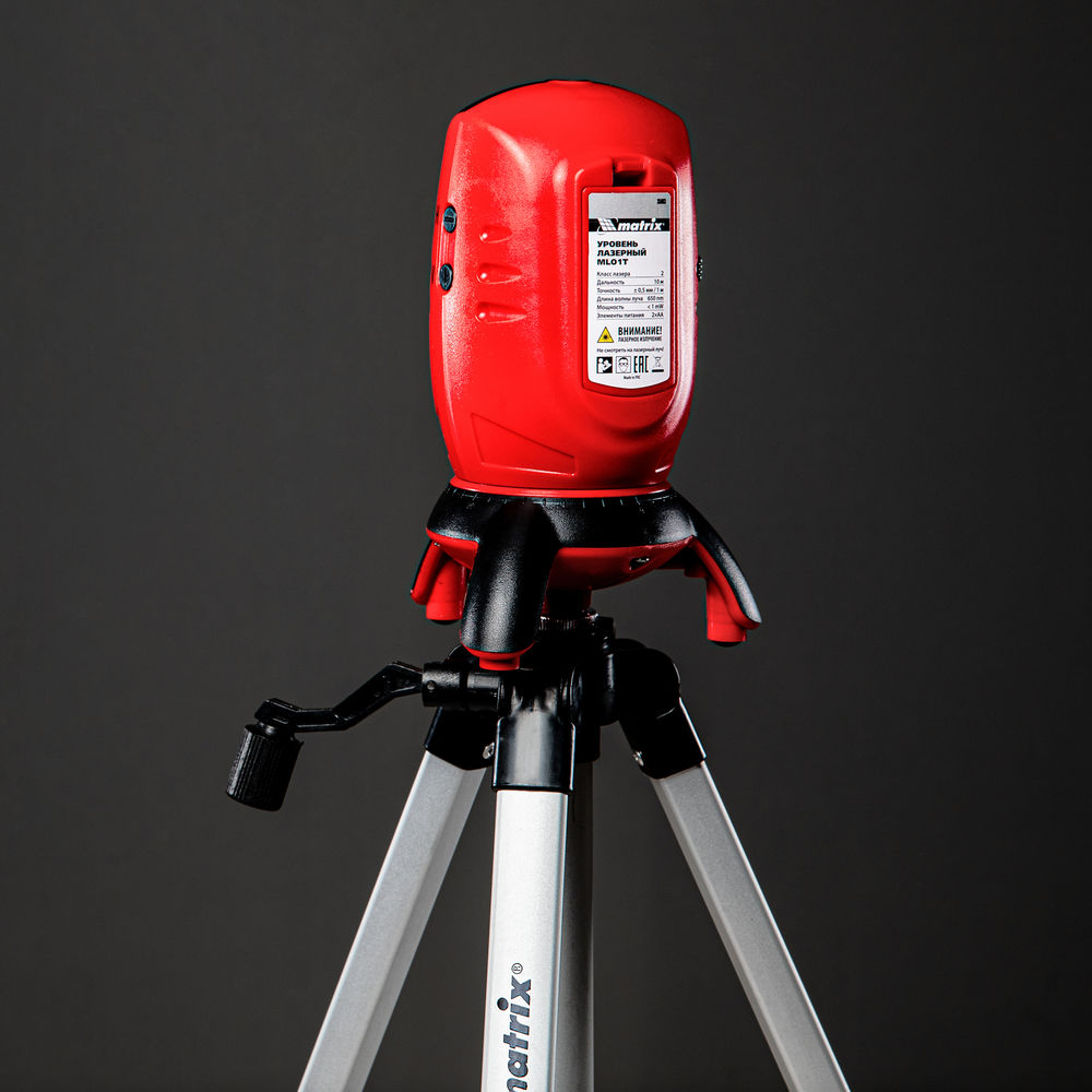 Лазерный уровень ML01T, дальность 10 м, точность ± 0,5 мм, / 1 м, длина волны 650 нм, проекция 1 вертикальная 1 горизонтальная плоскость, резьба под штатив 5/8, штатив в комплекте Matrix (35063)