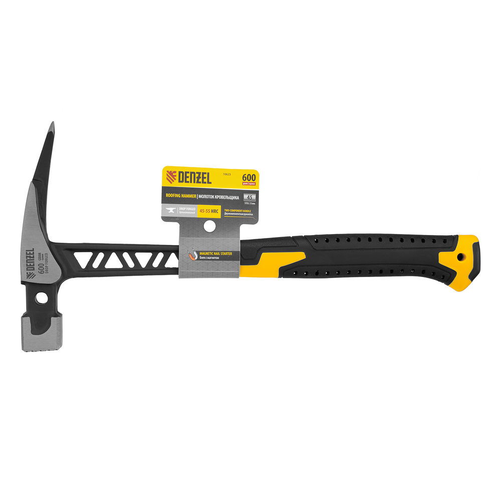 Молоток кровельщика 600 г, цельнокованый, боек с магнитом, двухкомп. обрезин. рук-ка Denzel (10623)