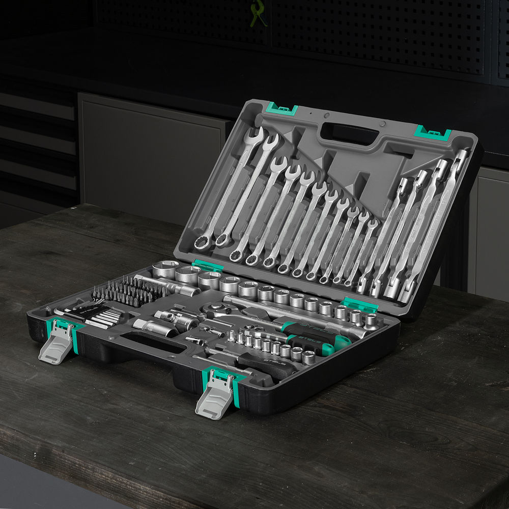 Набор инструментов, 1/2, 1/4, CrV, пластиковый кейс 88 предметов Stels