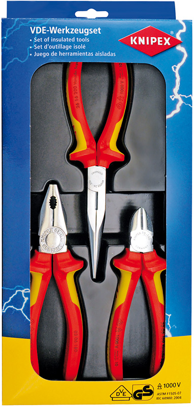 Набор ШГИ VDE в ложементе, 3 пр., KN-0306180 плоскогубцы, KN-2616200 длинногубцы, KN-7006160 бокорезы (KN-002012)