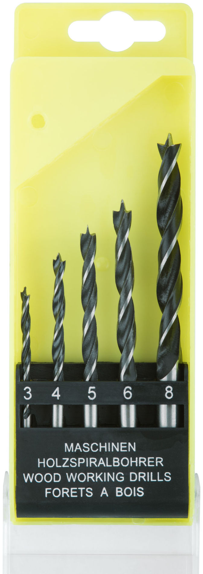 Набор сверл по дереву, пластиковый бокс, 5 шт.(3-4-5-6-8 мм) (36104)