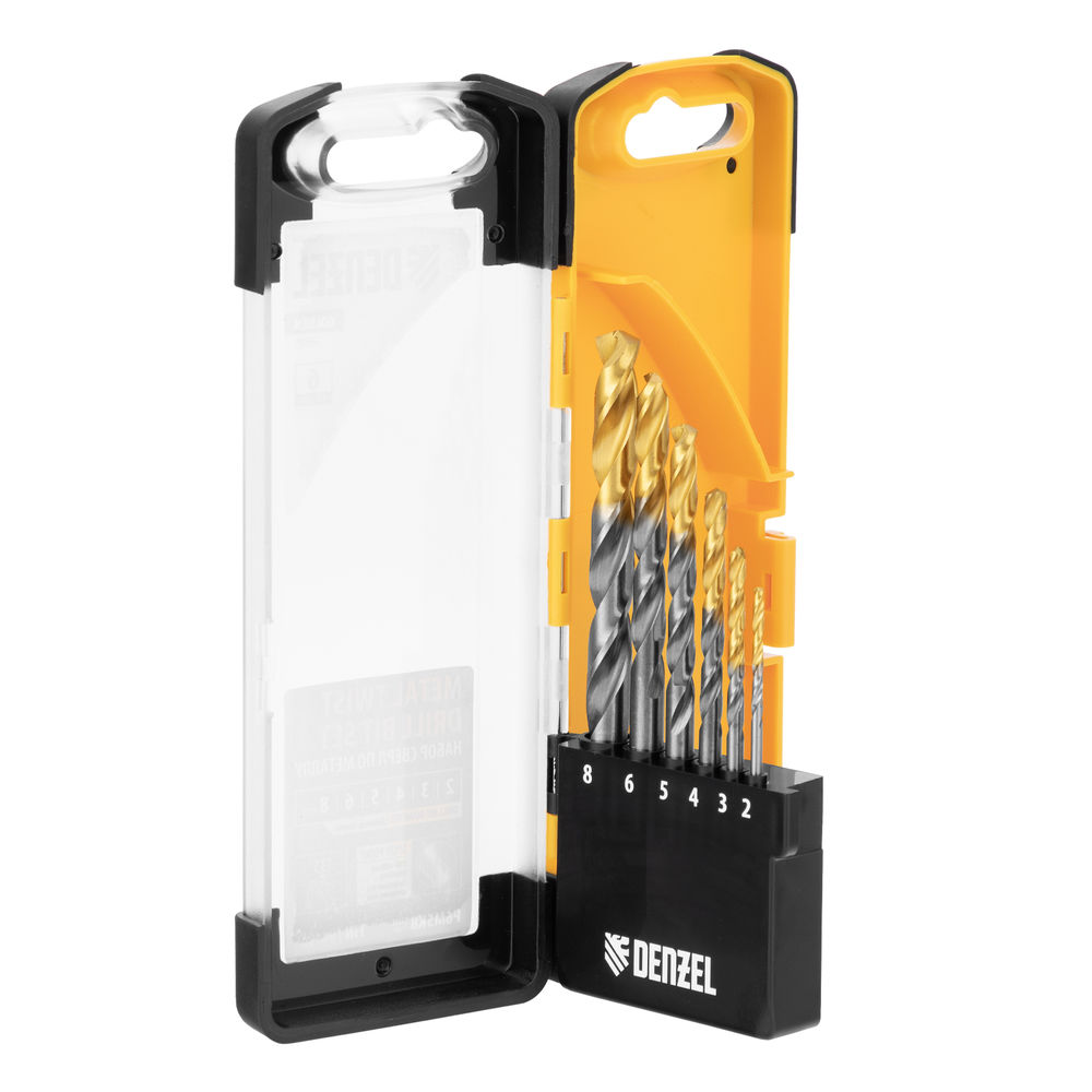 Набор сверл по металлу, 2-8мм, Р6М5К8-TiN, Golden Tip, 6 шт Denzel (723004)