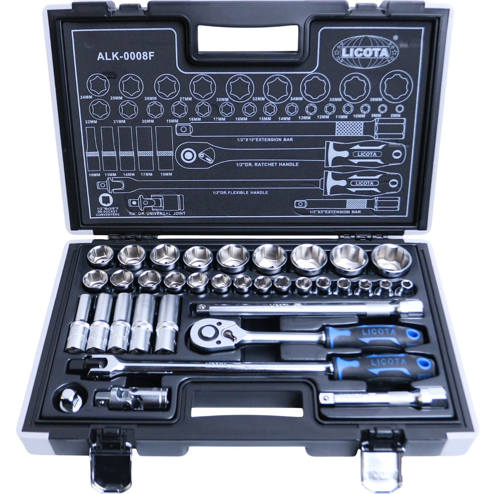 Набор торцевых головок 6-ти гранных 35 пр., 8-36 мм 1/2 Licota ALK-0008F