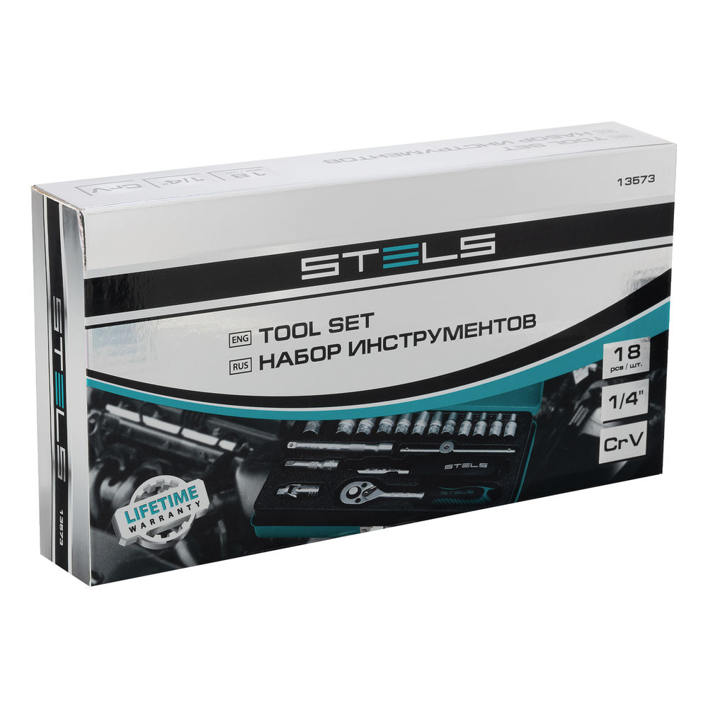 Набор торцевых головок с трещоткой, 1/4, 18 предметов Stels