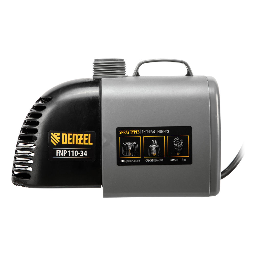 Насос фонтанный FNP110-34, 112 Вт, подъем 3,4 м, 3400 л/ч, колокольчик/каскад/гейзер Denzel (99032)