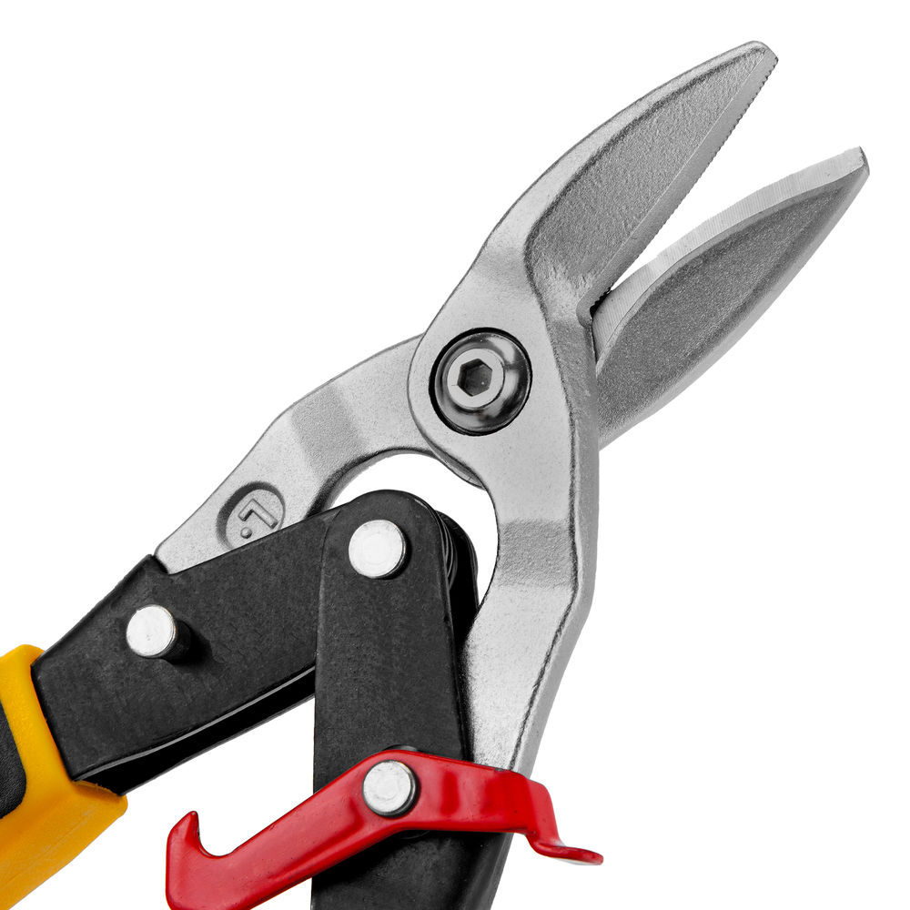 Ножницы по металлу, 270 мм, прямой и левый рез, сталь-СrMo, трехкомпонентные рукоятки Denzel (78372)