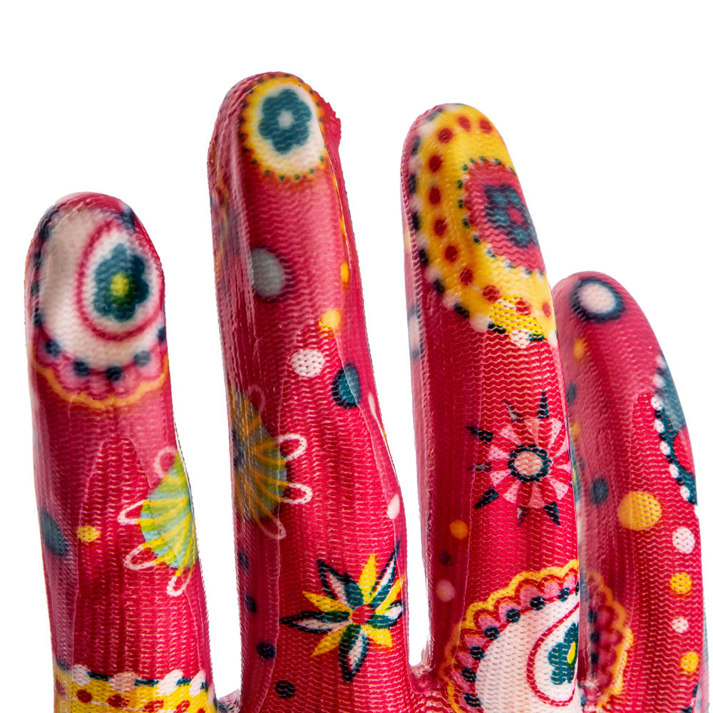 Перчатки садовые из полиэстера с нитрильным обливом, красные, S Palisad (67744)