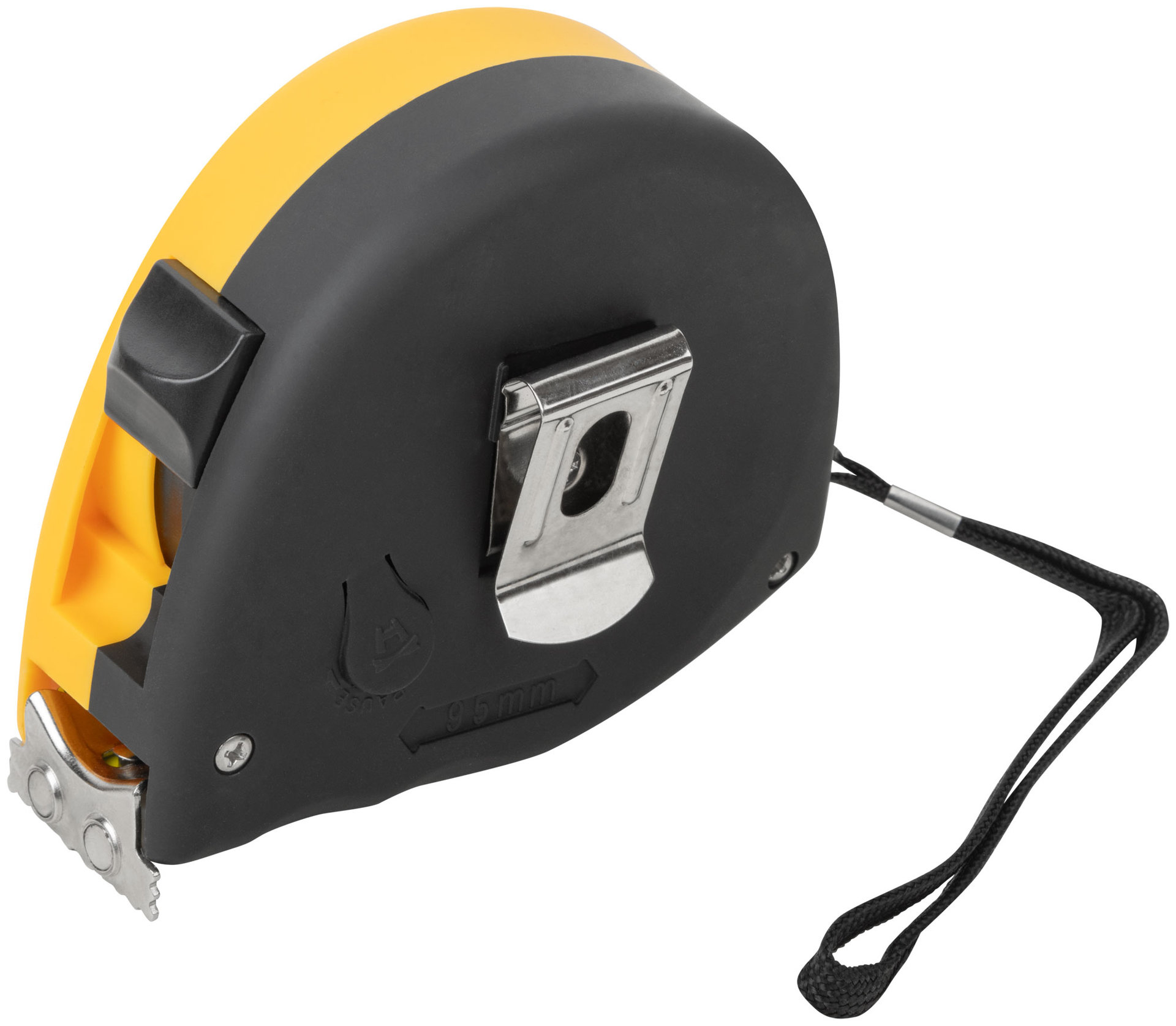 Рулетка Профи, калибр.лента, нейл.покр., магн.крючок, эласт.корпус черн-желт., двойн.стопор 10 м х 25 мм