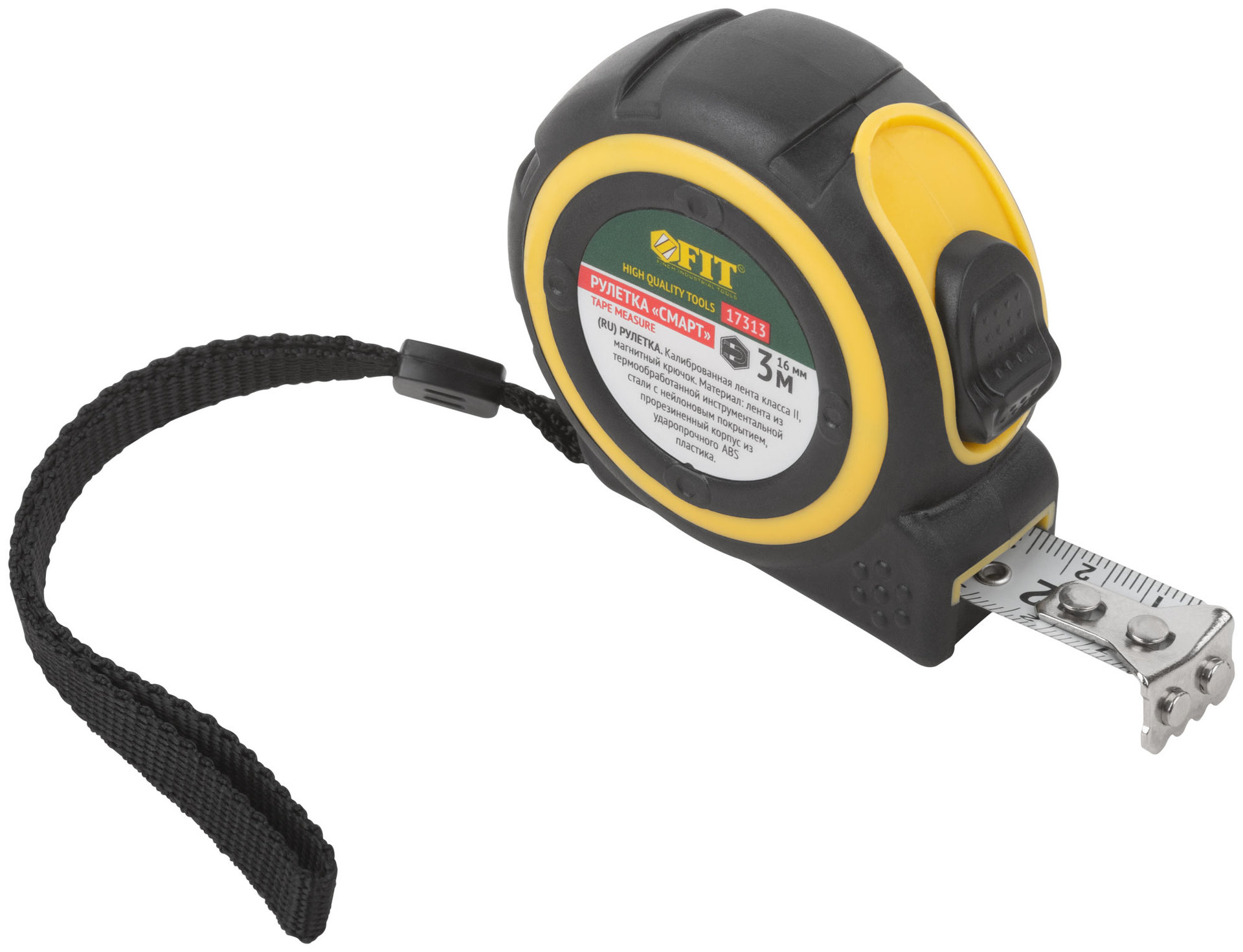 Рулетка Смарт, калибр.лента, нейлон.покр., магн.крючок, прорезиненный корпус 3 м х 16 мм