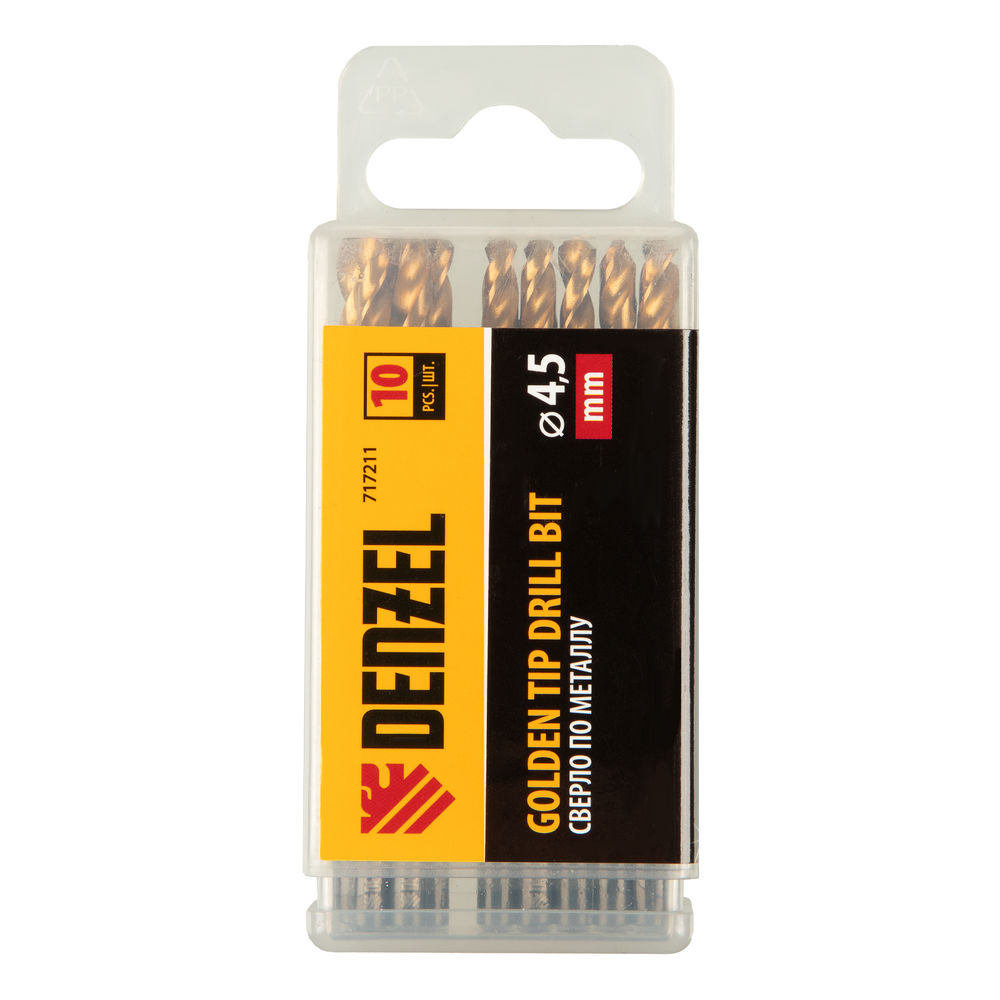 Сверло по металлу, 4,5 мм, HSS-Tin, Golden Tip, 10 шт. Denzel (717211)