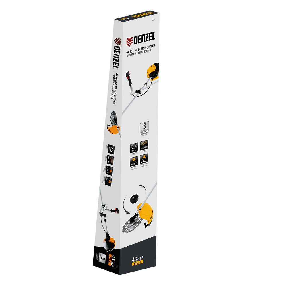 Триммер бензиновый DTL-43, 43 см3, неразъемная штанга, состоит из 2 частей Denzel (96263)