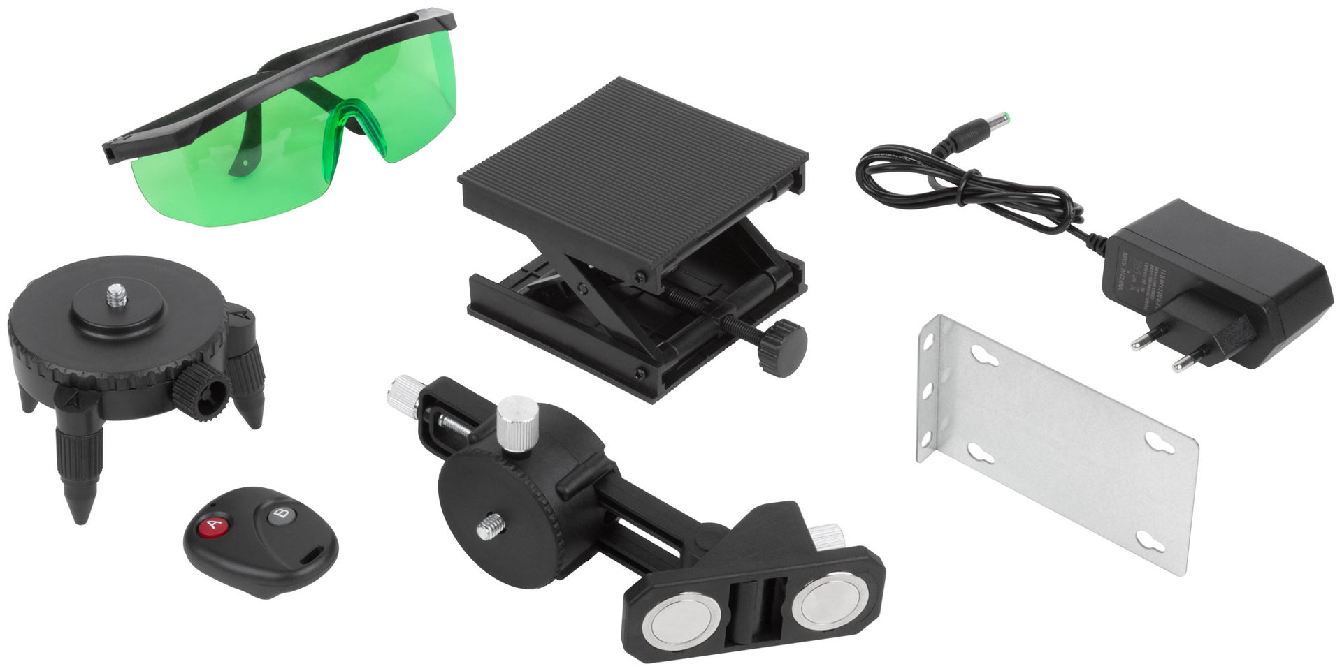 Уровень лазерный самоуспокаивающийся, зеленые лучи, 3 плоскости 360 гр., диапазон 20 м, Li-Ion аккум., 2 уровня яркости, без треноги, платформа для по (18668)