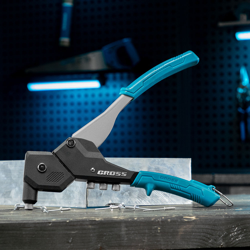 Заклепочник ручной, 290 мм, поворотный, 0-360, заклепки 2,4-3,2-4,0-4,8 мм Gross (40418)