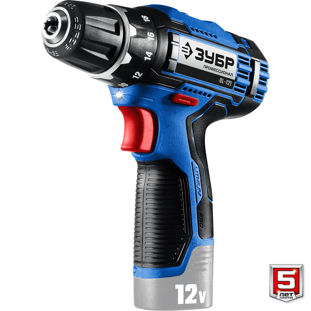 Дрель-шуруповерт 12 В 40 Н·м без АКБ тип Т7 Профессионал ЗУБР DL-121