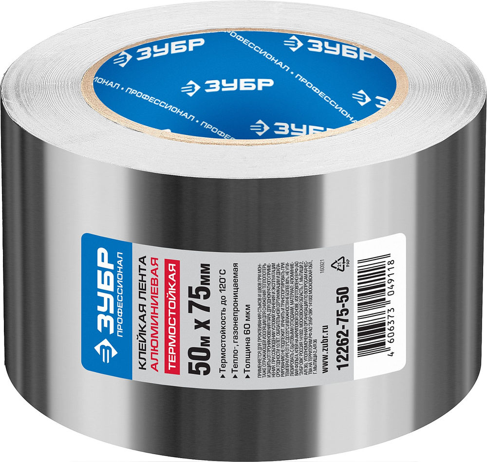 Лента алюминиевая самоклеящаяся 75 мм, 50 м, 60 гр/м2 ЗУБР Профессионал 12262-75-50
