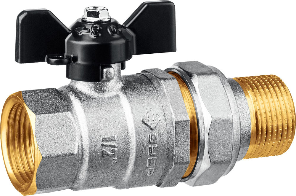 Шаровой кран полнопроходной d 1/2, ручка «бабочка», «мама-папа», с накидной гайкой ЗУБР 51321-1/2