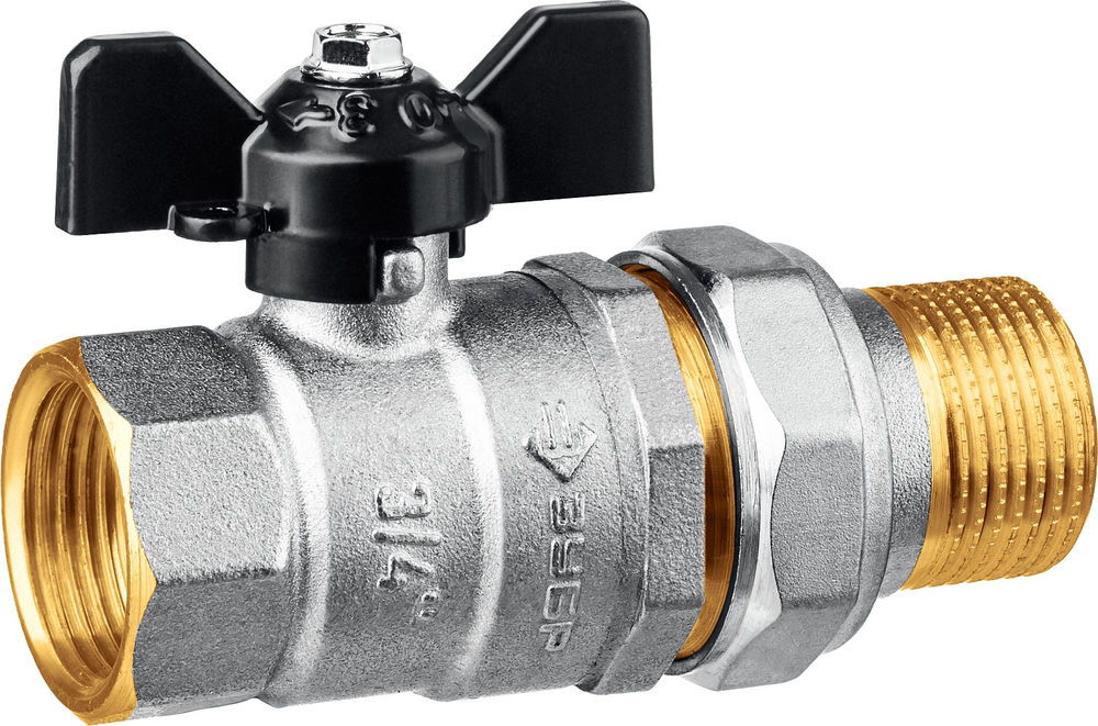 Шаровой кран полнопроходной d 3/4, ручка «бабочка», «мама-папа», с накидной гайкой ЗУБР 51321-3/4