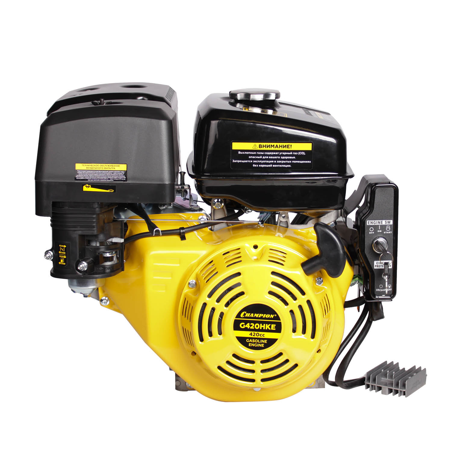 Двигатель 15лс/11кВт 420см? 25мм 34кг шпонка эл.стартер выход 12В/80Вт CHAMPION G420HKE