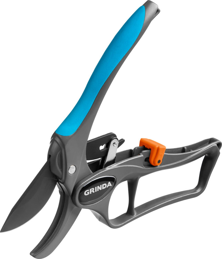 Контактный секатор P-33, 200 мм, закаленная сталь, с храповым механизмом, алюминиевые рукоятки с эфесом, PROLine GRINDA 423433