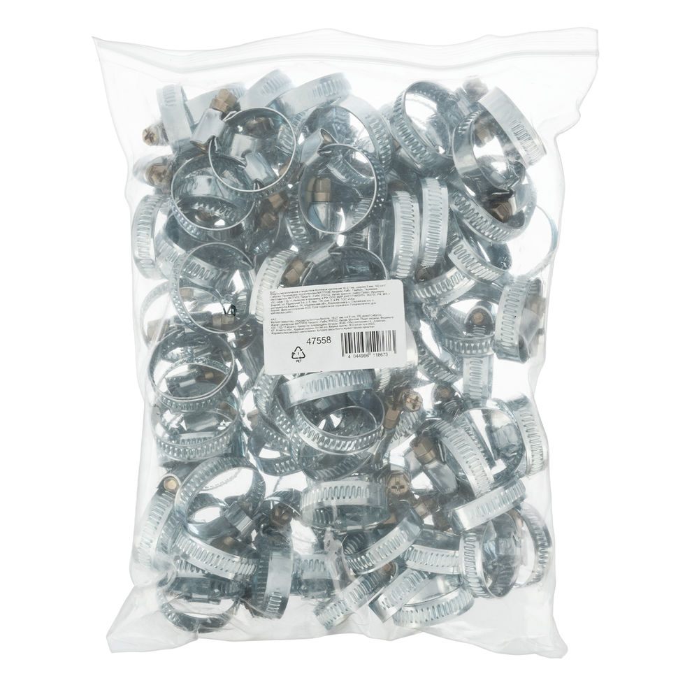 Хомуты металлические, Стандартное болтовое крепление 16-27 мм, 100 штук в упаковке, ширина 9 мм Сибртех (47558)