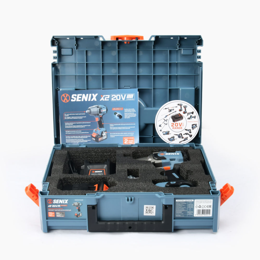 Импульсный гайковерт 1/2, 750 Нм, 1х4Ач, ЗУ, кейс X2 20В