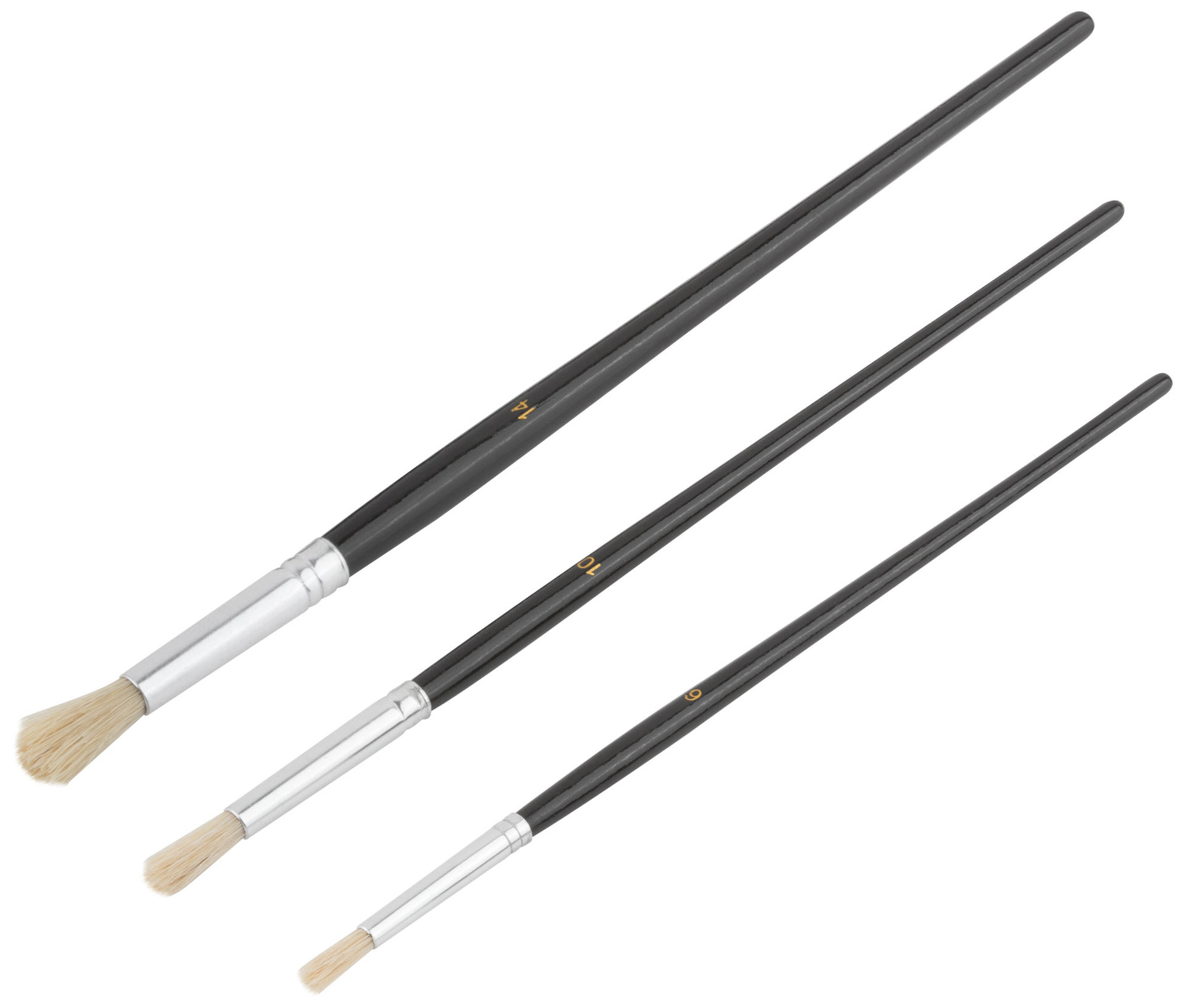 Кисти художественные, натуральная щетина, деревянная ручка, круглые, набор 3 шт. (01522)