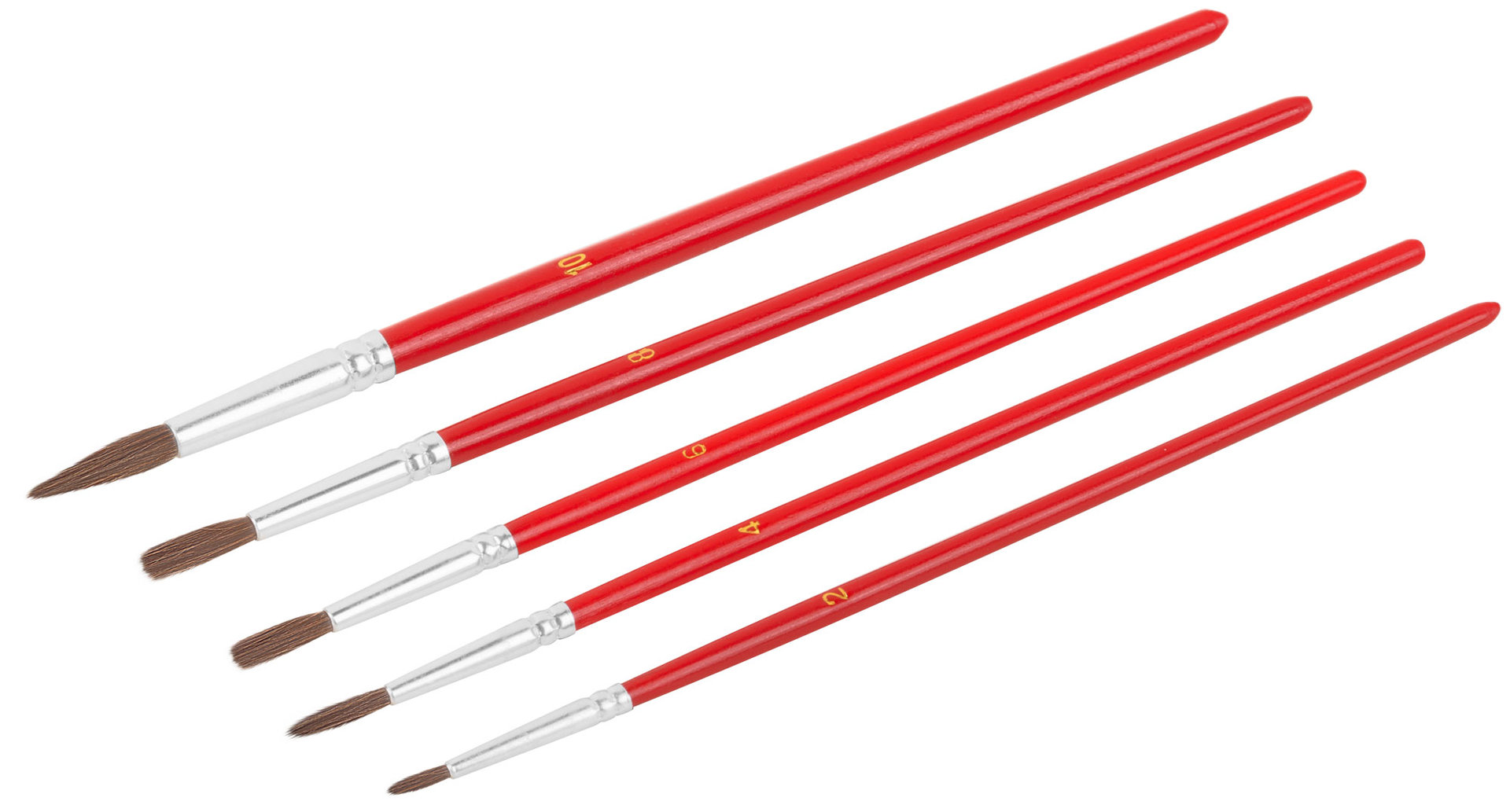 Кисти художественные, натуральная щетина, деревянная ручка, круглые, набор 5 шт. (01512)