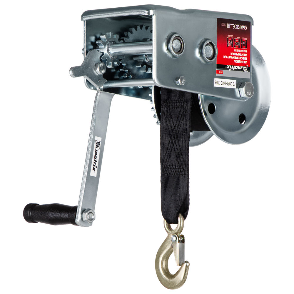 Лебедка шестеренчатая, тяга 0.8 т, ленточная Matrix (522715)