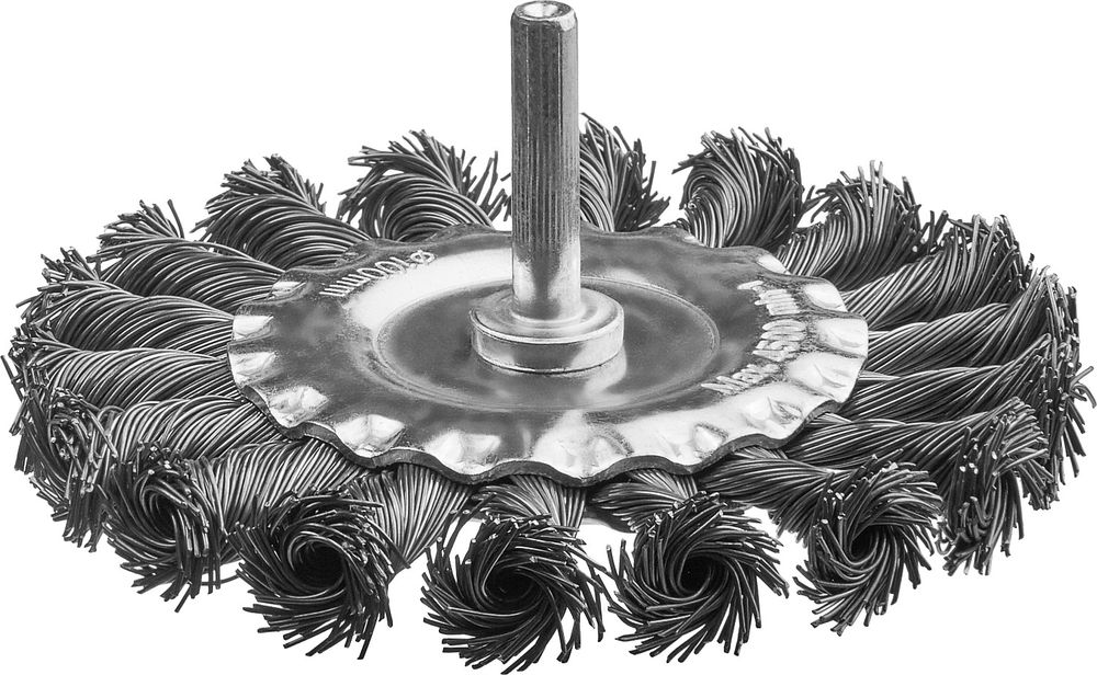 Щетка дисковая для дрели 100 / 6 мм, жгутированная стальная проволока 0.5 мм MIRAX 35146-100