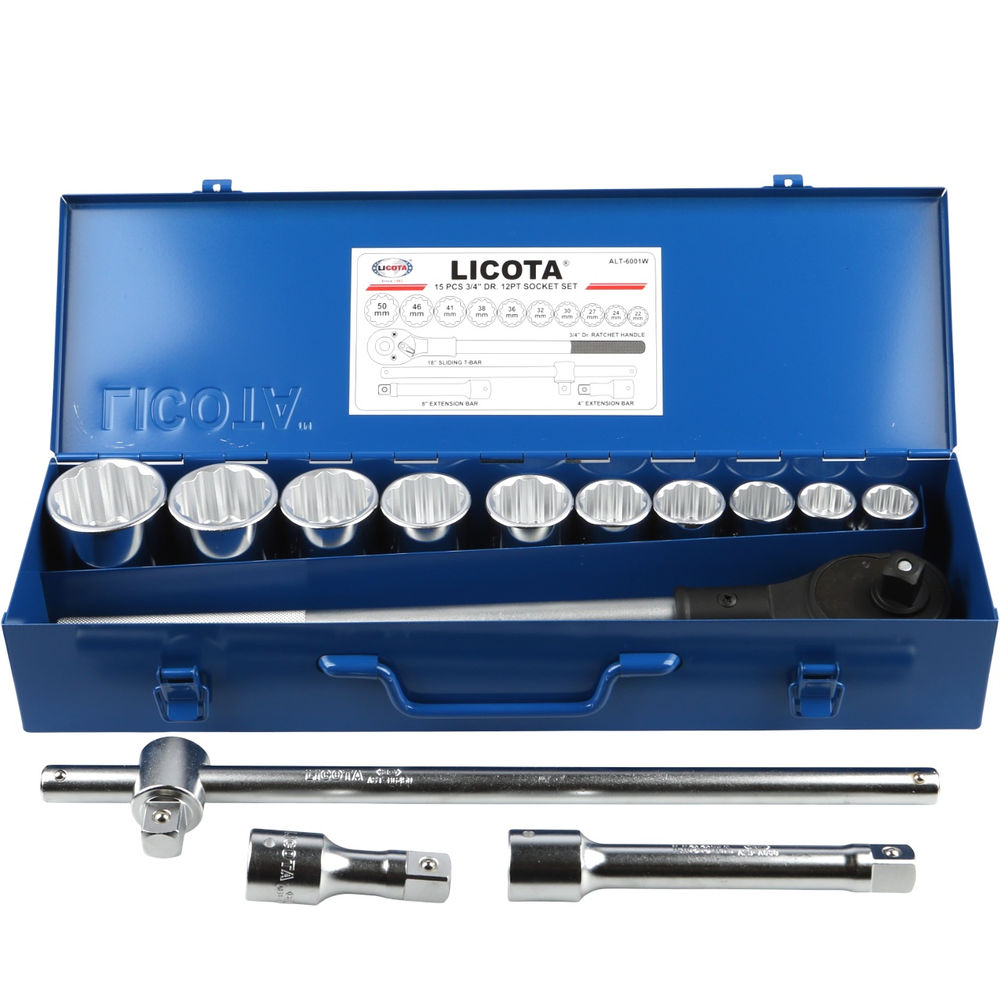 Набор торцевых головок 12-ти гранных, 15 пр., 22-50 мм 3/4 Licota ALT-6001W