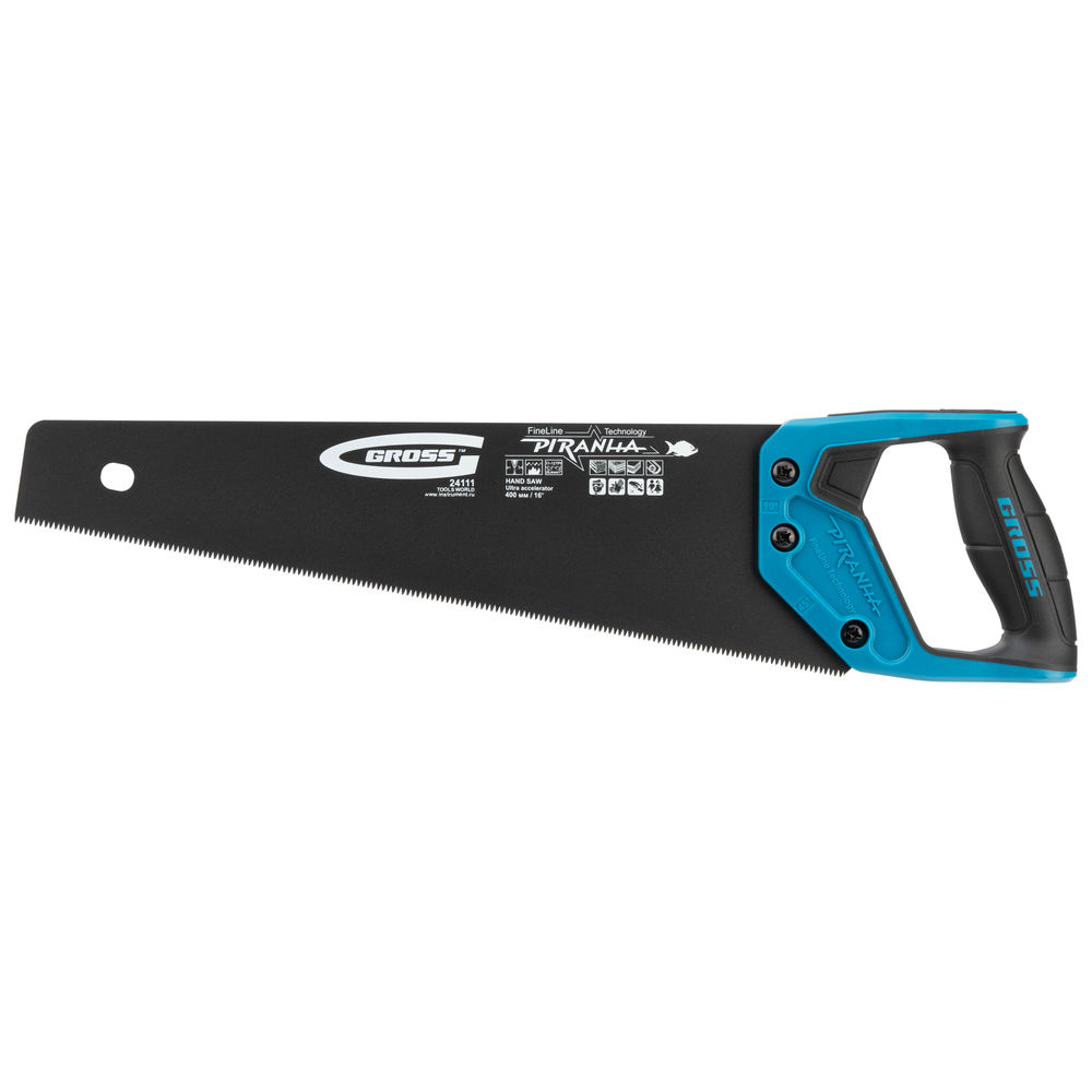 Ножовка по дереву Piranha, 400 мм, 11-12 TPI, зуб-3D, каленый зуб, тефлоновое покрытие полотна, двухкомпонентная рукоятка Gross