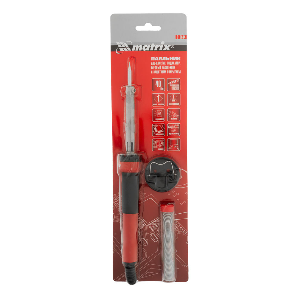 Паяльник, пластик ABS, класс защиты 1, индикатор, медный наконечник с долговечным покрытием, 220 В, 40 W Matrix (913044)