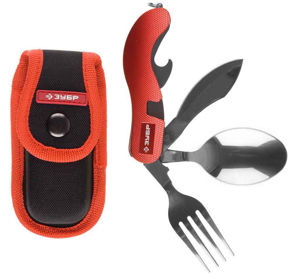 Походный набор 4 в 1 с вилкой и ложкой длина рукоятки 105 мм ЗУБР Турист 47782