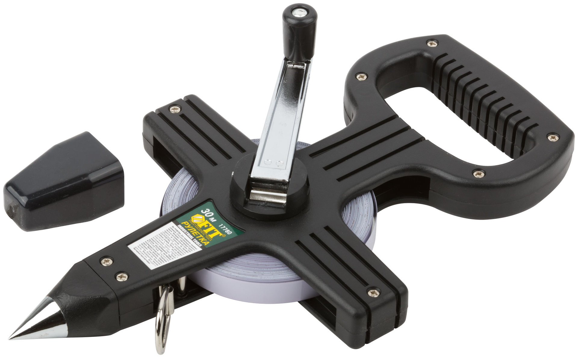 Рулетка геодезическая, стальная лента, черный открытый пластиковый корпус 30 м