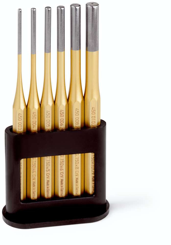 Standard Набор выколоток DIN 6450, 6 пр., O 3 / 4 / 5 / 6 / 8 / 10 мм, Cr-V, золотистые, пластиковая подставка (RE-4251700)