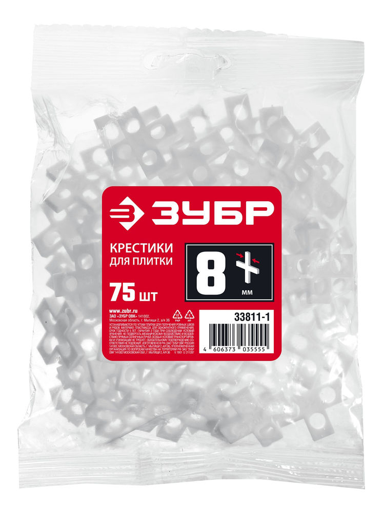 Крестики для плитки 8 мм, 75 шт ЗУБР 33811-8