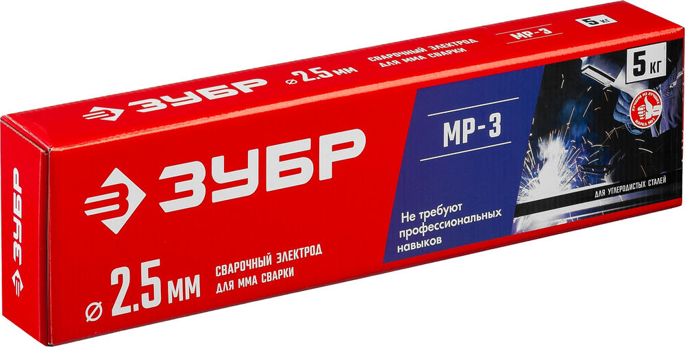 Электрод сварочный МР-3 рутиловый D 2.5 x 350 мм, 5 кг в коробке ЗУБР 40015-2.5