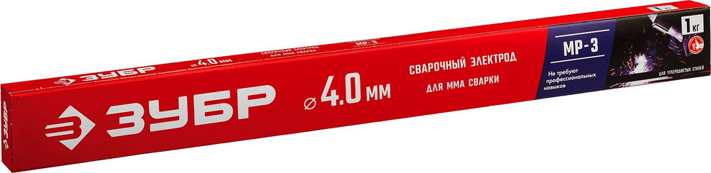 Электрод сварочный МР-3 рутиловый D 4.0 x 450 мм, 1 кг в коробке ЗУБР 40011-4.0