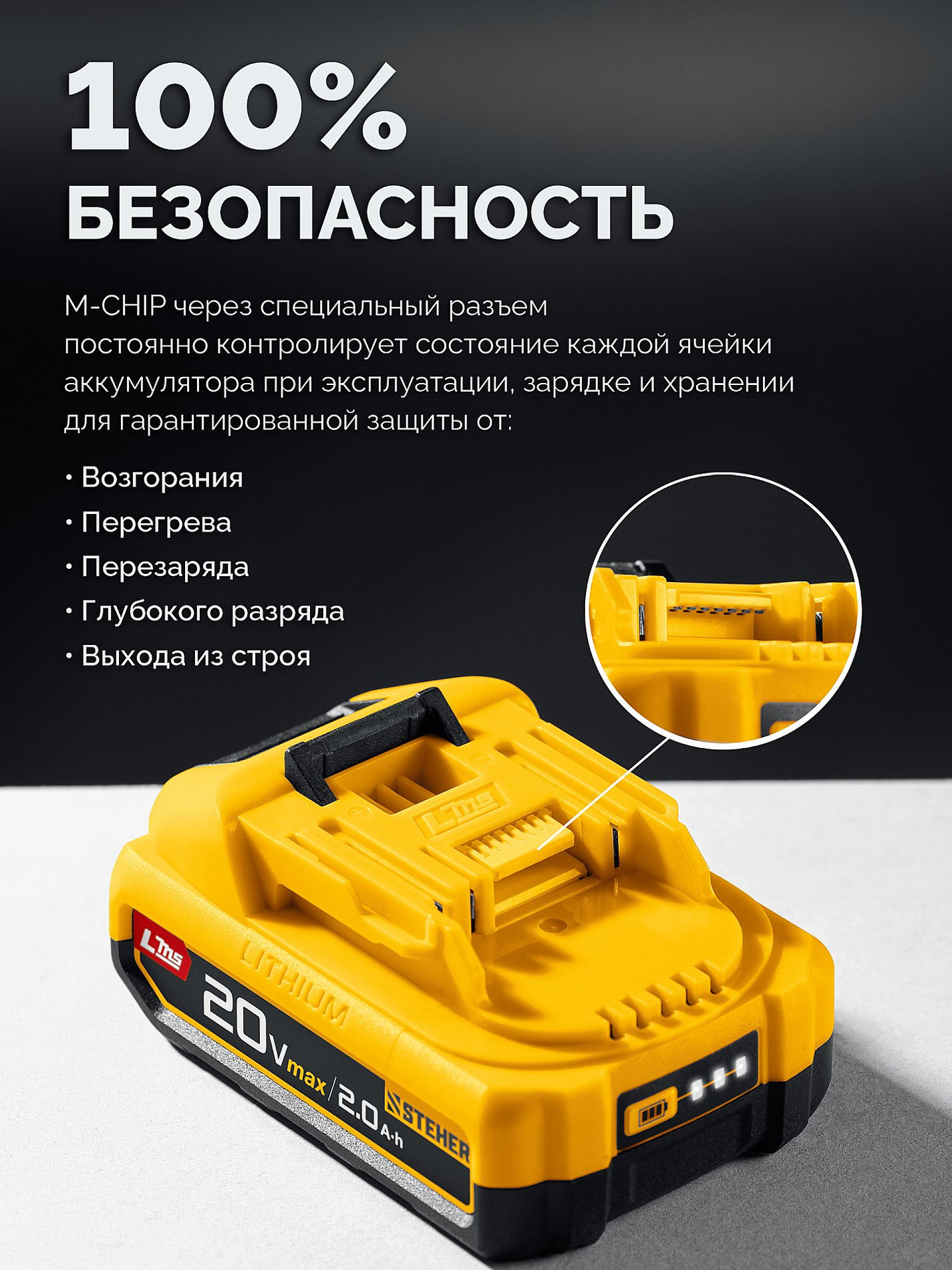 Дрель-шуруповерт ударная бесщеточная STEHER 20 В 65 Н·м 1 АКБ LMS (2 А·ч) CBS-65-21  