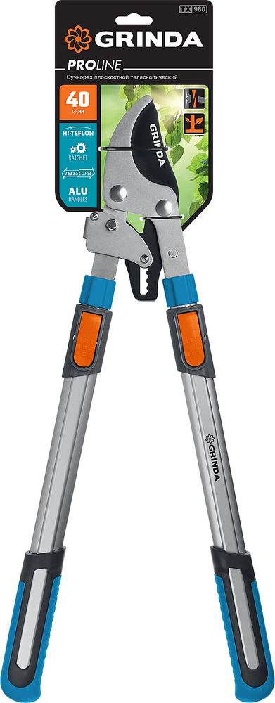 Плоскостной сучкорез TX-980, 645 - 885 мм, высокоуглеродистая сталь, закаленные лезвия, храповый механизм, телескопический, PROLine GRINDA 424515