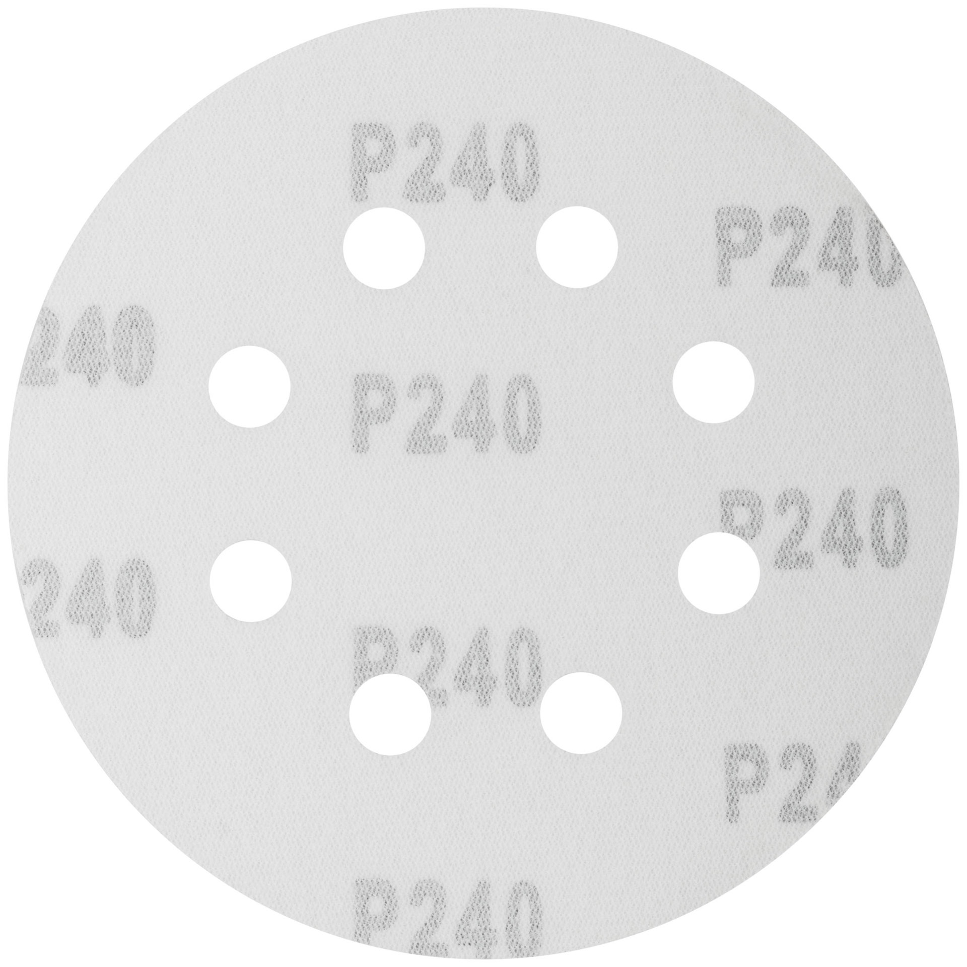 Круги шлифовальные с отверстиями (липучка), алюминий-оксидные, 125 мм, 5 шт. Р 240 (39669)