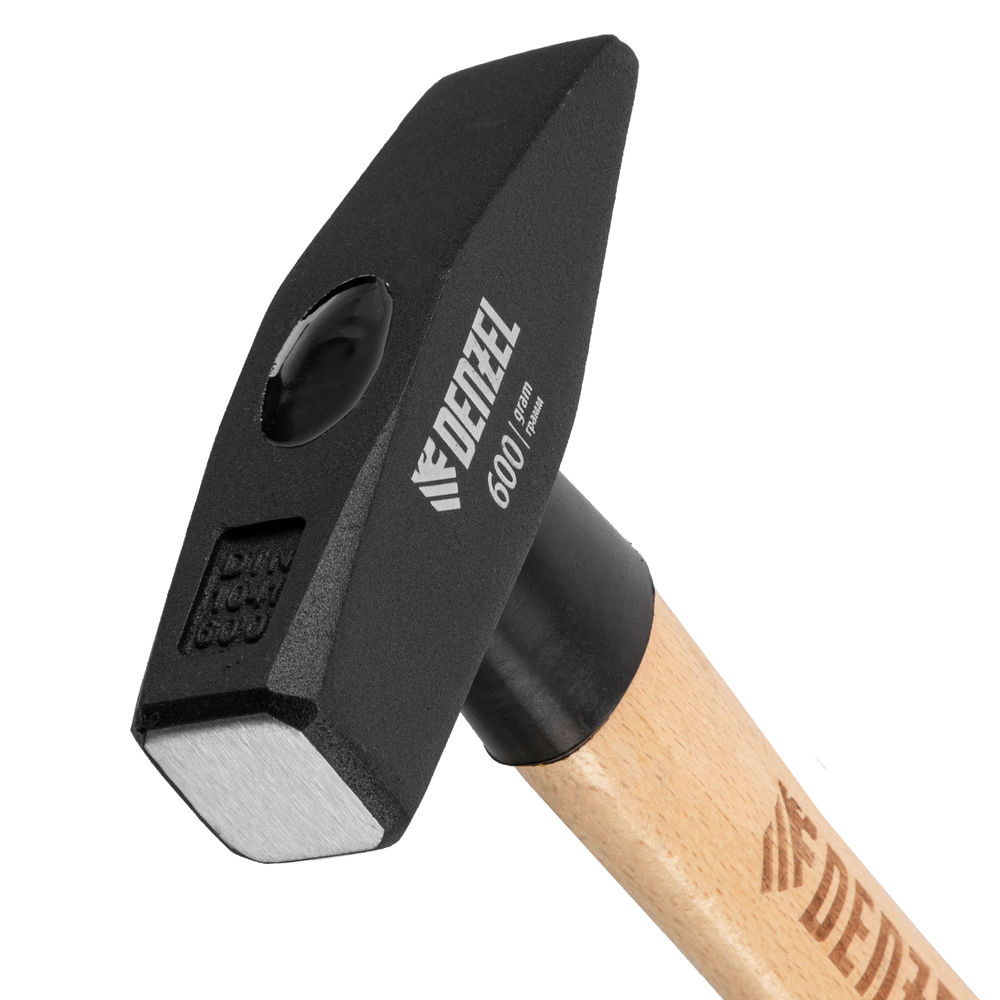 Молоток слесарный, 600 г, кованый квадратный боек, буковая рукоятка Denzel (10431)