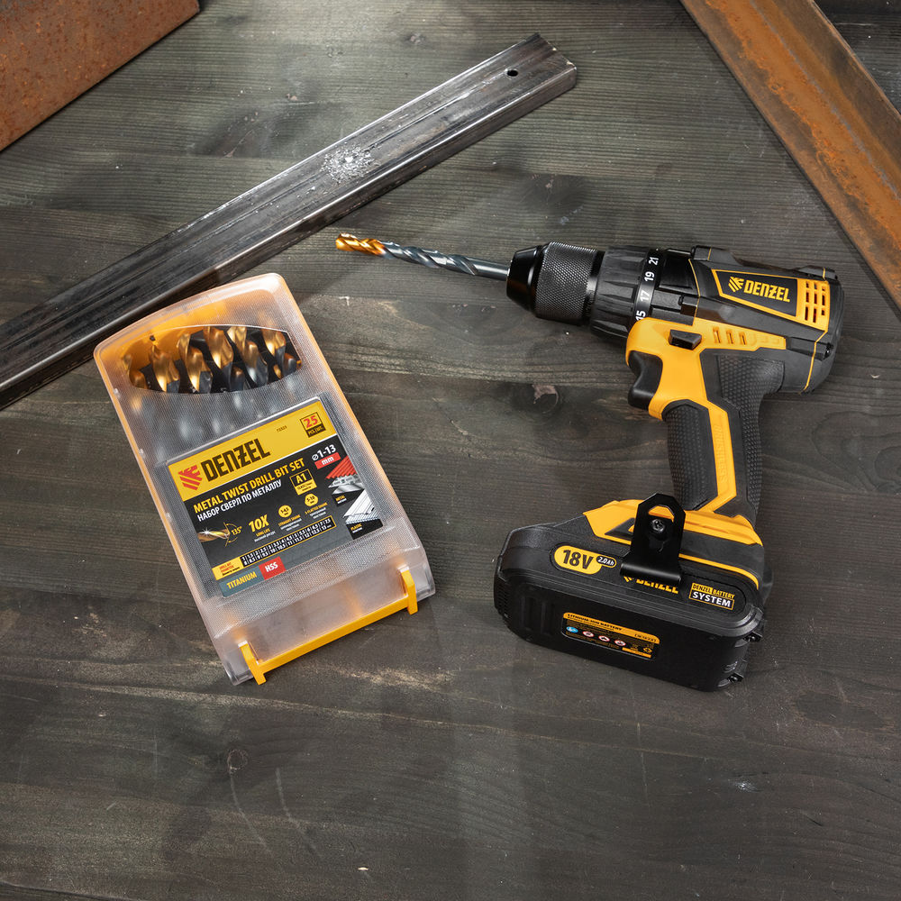 Набор сверл по металлу, 1-13 мм, HSS-Tin, Golden Tip, 25 шт Denzel (72323)