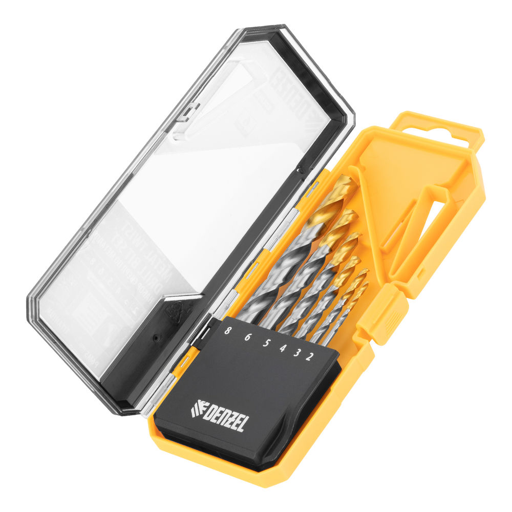 Набор сверл по металлу, 2-8мм, Р6М5-TiN, Golden Tip, 6 шт Denzel (723000)