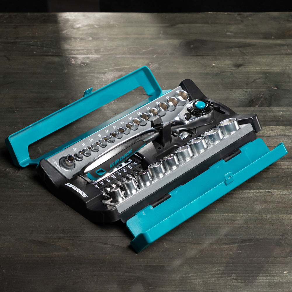 Набор торцевых головок, трещотка 120 зубьев, 1/2, 1/4, CrV, 41 предмет Gross