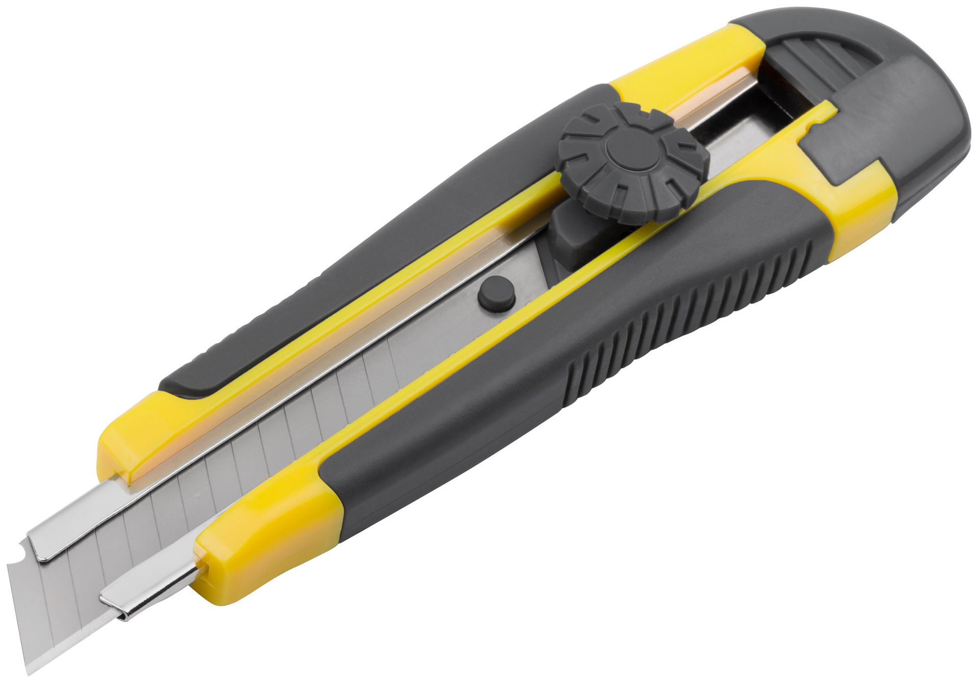 Нож технический 18 мм усиленный прорезиненный, вращ.прижим, лезвие 15 сегментов (10255)