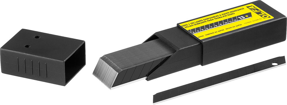 Черные сегментированные лезвия EXCEL BLACK 9 мм, 50 шт, в пластиковом кейсе + блистер, особо острые OLFA OL-ABB-50B