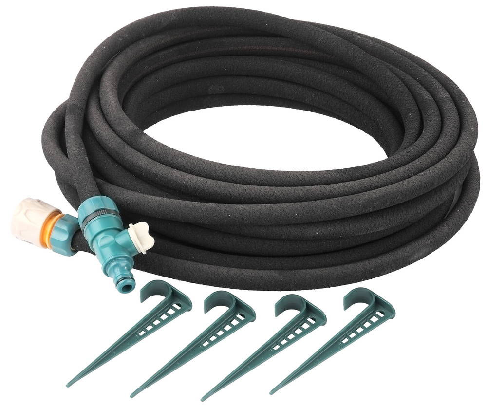 Сочащийся шланг 1/2 x 15 м, в комплекте с клапаном, колышками и соединителем c автостопом RACO 4270-55927